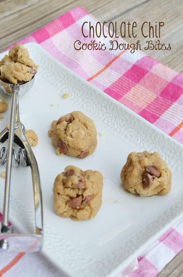 Chocolate Chip Cookie Dough Bites | They're egg free and safe to eat!. | Sweet Baked Life