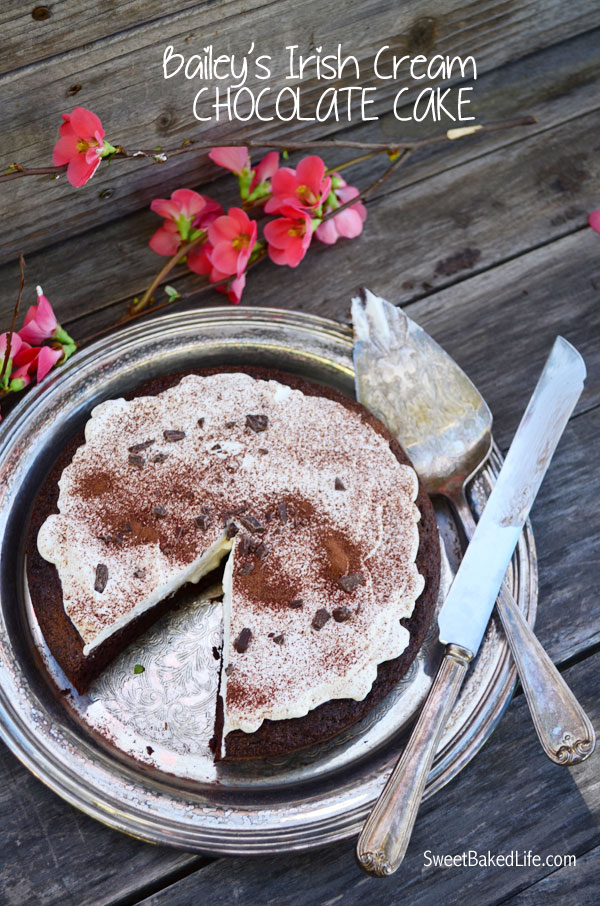 Bailey's Irish Cream Chocolate Cake includes a one-layer Bailey's chocolate cake, topped with Bailey's ganache and slathered with Bailey's whipped cream! | Sweet Baked Life
