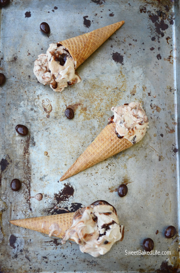 Heavenly no-churn Chocolate Malt Ice Cream with chocolate swirls and chocolate covered almonds | Sweet Baked Life