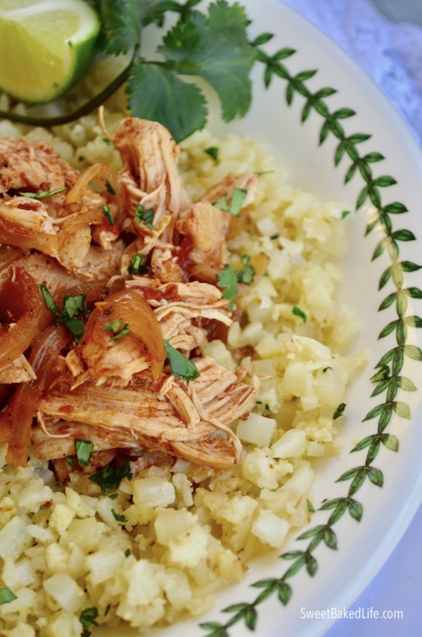 Whole30: Slow Cooker Mexican Chicken and Lime Cauliflower Rice @sweetbakedlife.com