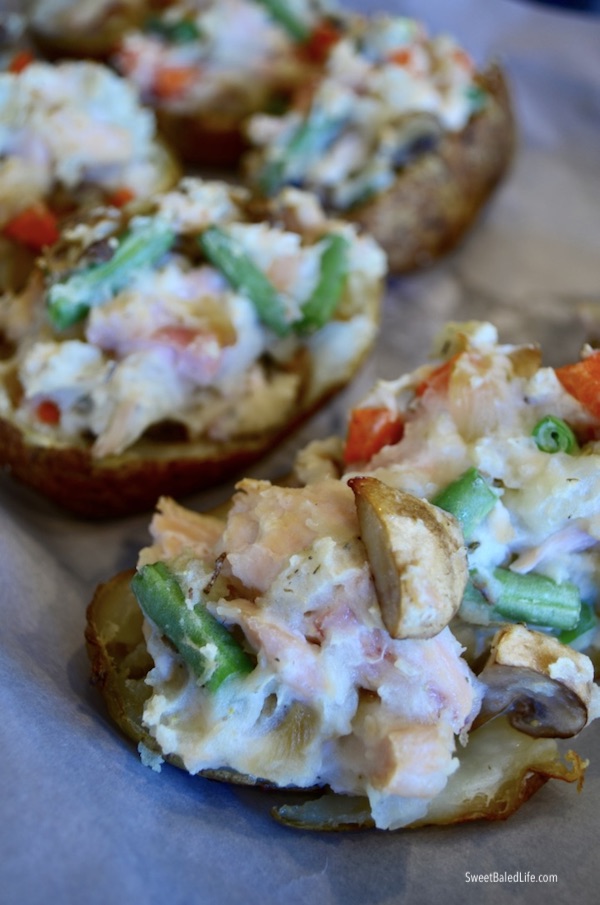 Chicken Pot Pie Twice Baked Potatoes @sweetbakedlife