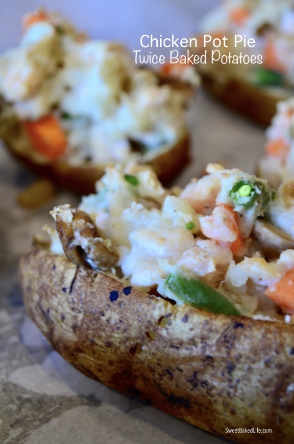Chicken Pot Pie Twice Baked Potatoes @sweetbakedlife