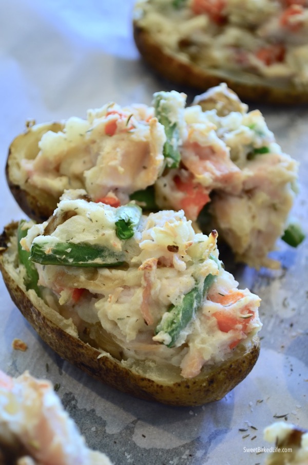 Chicken Pot Pie Twice Baked Potatoes @sweetbakedlife