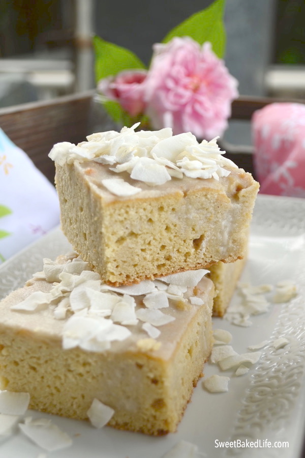 Healthy Coconut Poke Cake {dairy-free, grain-free} @sweetbakedlife.com