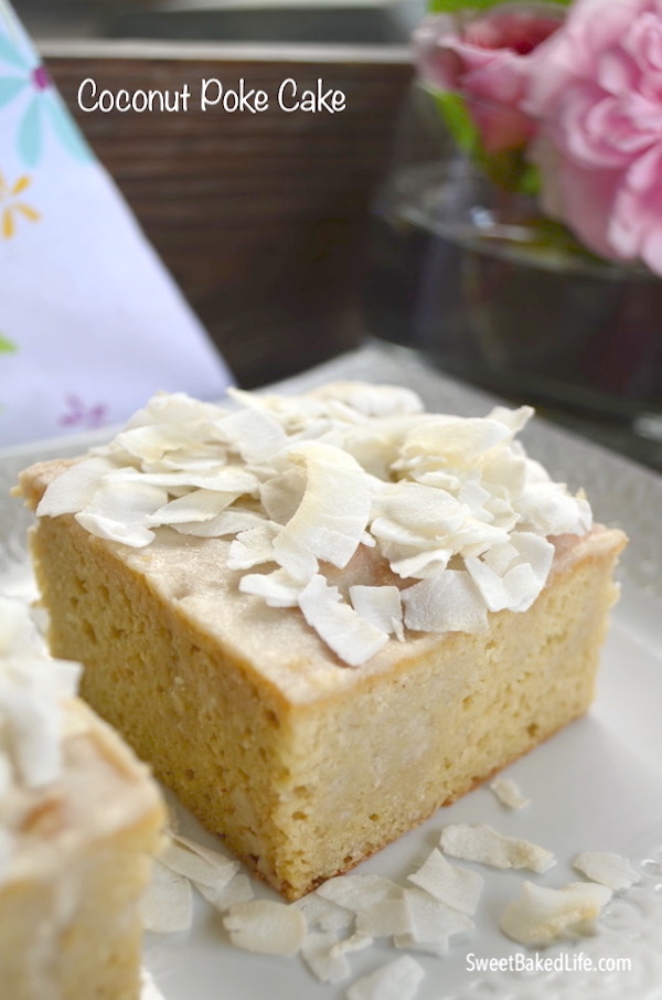 Healthy Coconut Poke Cake {dairy-free, grain-free} @sweetbakedlife.com