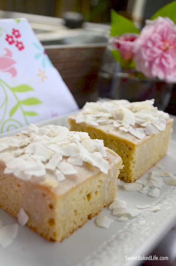 Healthy Coconut Poke Cake {dairy-free, grain-free} @sweetbakedlife.com