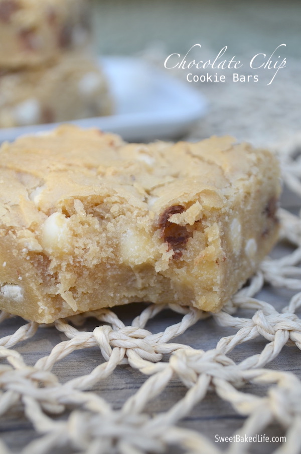 Soft baked Chocolate Chip Cookie Bars @ sweetbakedlife.com