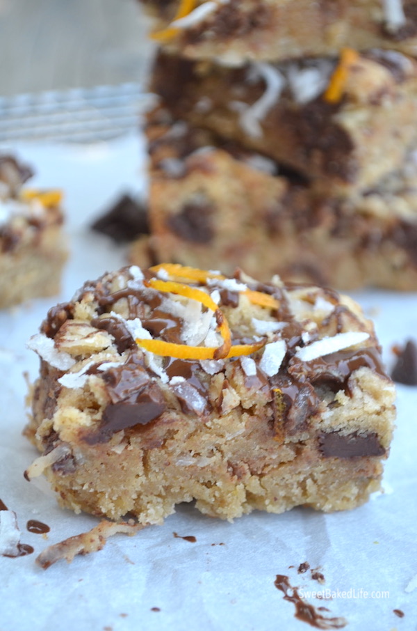 Chocolate Coconut Blondies with a hint of orange! @sweetbakedlife