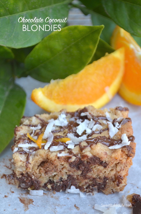 Chocolate Coconut Blondies with a hint of orange! @sweetbakedlife