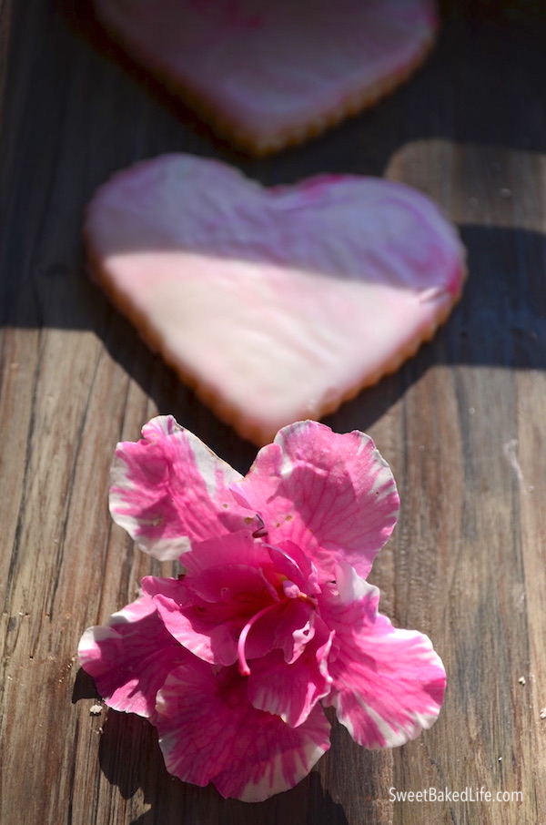 Pretty and delicious - pink glazed heart shortbread cookies | @sweetbakedlife.com