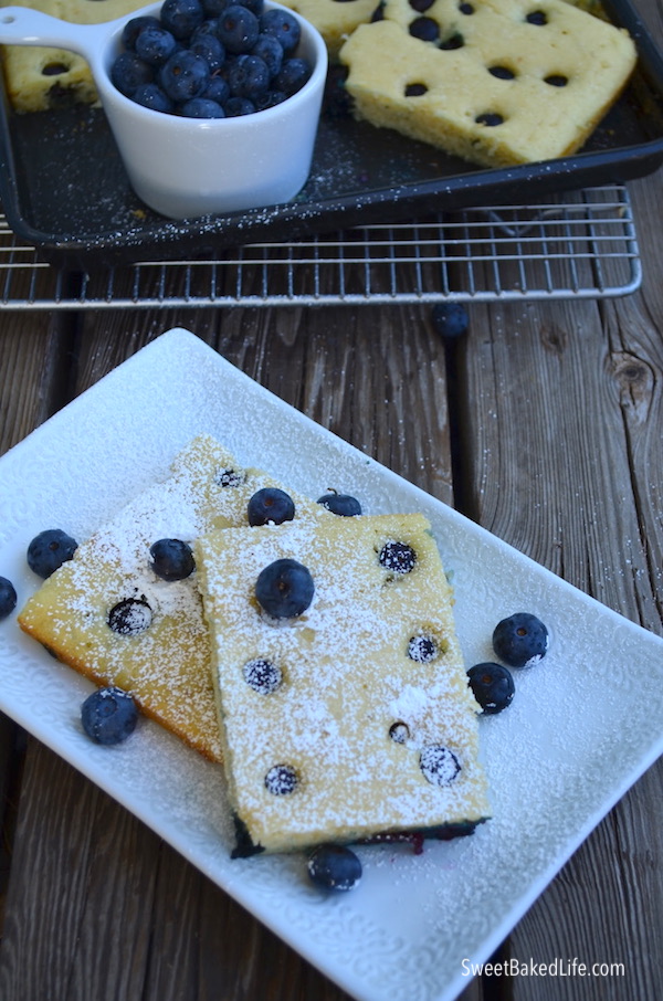 Quick, easy and healthy Blueberry Sheet Pan Pancakes @ sweetbakedlife