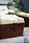 A cold chocolate snacking cake with creamy frosting both infused with the flavors of Baileys Irish cream. @sweetbakedlife